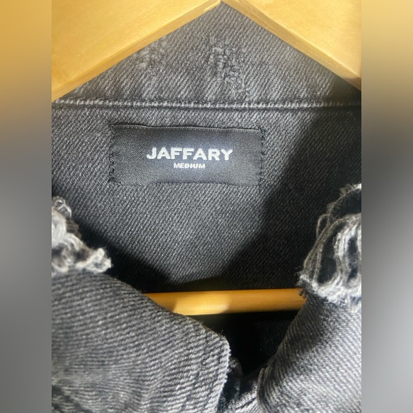 Jaffary Studios distressed denim light black trucker jacket love Sz medium EUC - Picture 9 of 9